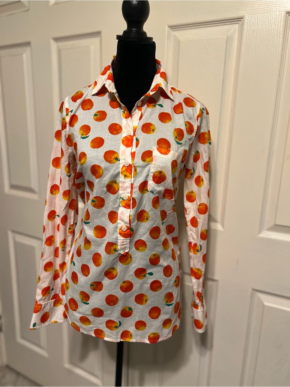 J. Crew White Shirt with Orange Fruit Print